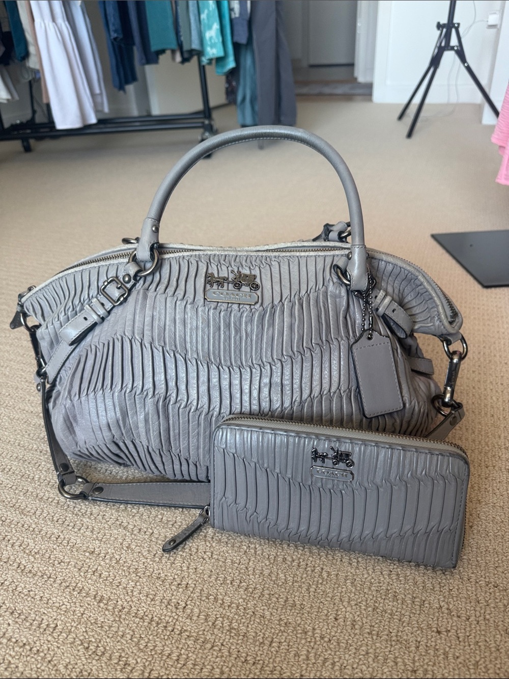 COACH PLEATED LEATHER SATCHEL AND FULL SIZE WALLET